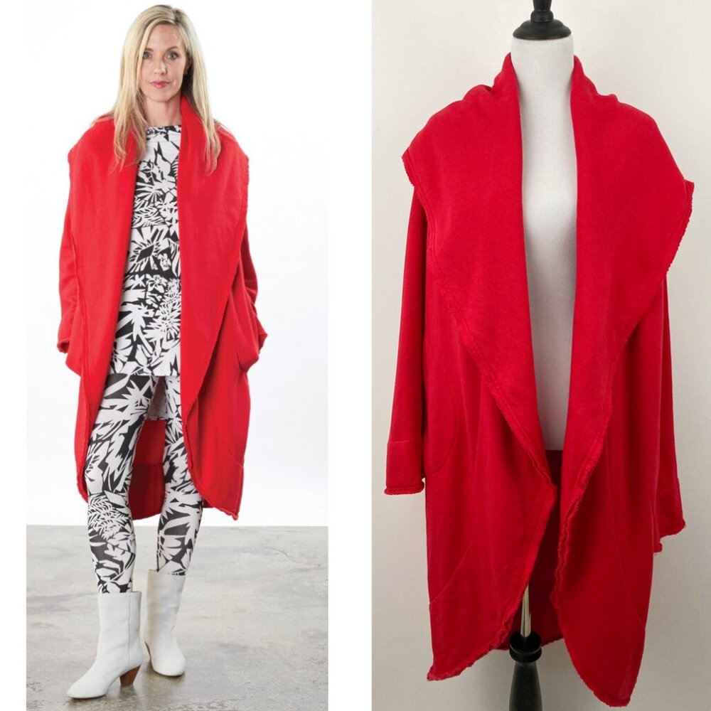 Bryn Walker Didion Wrap Coat in Rosehip Fleece Size M Bamboo Organic Cotton Red